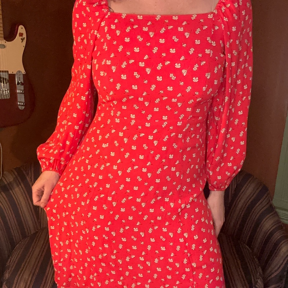 Sanctuary floral red dress with bell sleeves